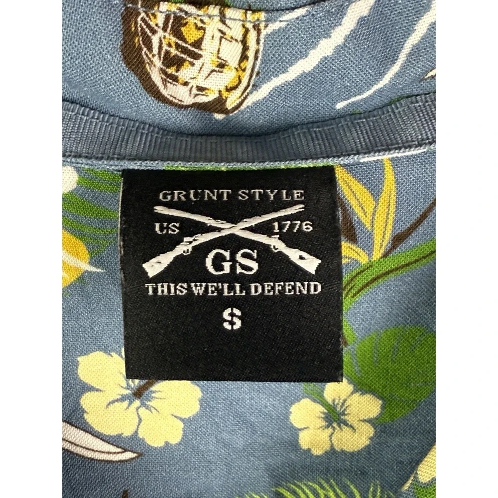 Grunt Style Button Up Shirt Hawaiian Tropical All Over Print Military Mens Small